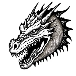 A very simple black and white line drawing of a dragon head with its tongue out