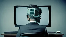 man in suit, with monitor as head,