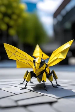 an origami bee in a real world