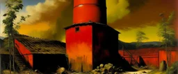 An orange colored plasma plant facility painted by Gustave Courbet
