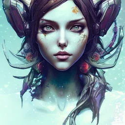 cute girl,Style Borderlands 2,<Yoji Shinkawa>, watercolor illustration ,singer Danish MØ face, Dryad, plants, wildflower,