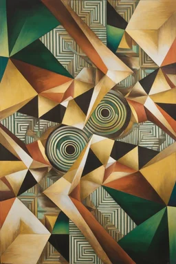 The Hidden Architecture of Thought creates Geometric Incantations; Dynamic Cubism with elements of Optical Art and a palette inspired by Klimt