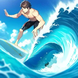 anime boy, surfer boy, surf, waves, perfect wave