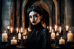 young gothic people with big dark shiny eyes, tiny nose, tiny mouth black nice cloth make a gothic party on big balkone in the castle, nightly mood,pale lights, candles, high detailed, weird, surreal mood, cinematic