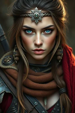 portrait of attractive female warrior with mohokan hair blue eyes