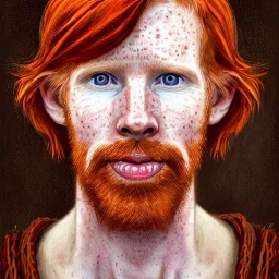 Portrait of young Courtney Gains as a ruggedly handsome, joyful, roguish pirate, charismatic, attractive male, masculine, perfect, precisely detailed clear eyes, unblemished, flawless skin, softly freckled face; meticulously detailed multi-hued ginger carrot-colored cherry fire red hair; fantasy, intricate, elegant, highly detailed, digital painting, concept art, matte, sharp focus, illustration, art by artgerm and greg rutkowski and alphonse mucha