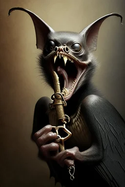 bat holding a key in mouth