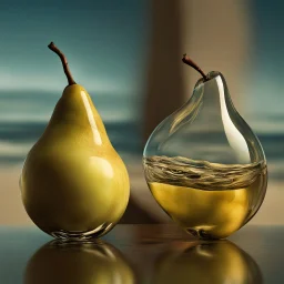 Beautiful double image by blending a windy sea and glass pears. The sea should serve as the primary background, skillfully incorporating its details into shiny glass pears, sharp focus, double exposure, shiny glass apple, (pear transparent glass shape) (sea inside) lifeless, dead, glass apple, earthy colors, decadence, complex design, ultra-realistic, high-definition, highly detailed, dark softbox image, ray tracing, cinematic, HDR, realistic (double exposure: 1.1)