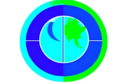 app logo, play button in the middle of the globe, blue and green