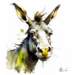 dnd, fantasy, watercolour, humongous strokes, stylistic, portrait, illustration, furry, donkey , personable face