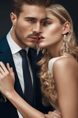 The cover features a stunning, hyper-realistic photograph with a sharp focus on the detailed attire of the mafia boss—a tailored suit exuding power and sophistication. Beside him stands the beautiful girl, her gradient lips and rosy cheeks captured in exquisite hyper-realism, their expressions evoking emotions of passion and depth. The white background accentuates the characters' striking appearances and the fine details of their outfits, creating an aesthetic contrast, anime aesthetic