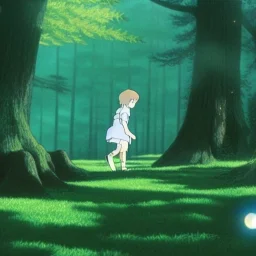 Ghibli, forêt, scintillant, très detaillé, créature mystérieuse