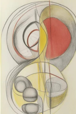 Pencil drawing and watercolour by Barbara Hepworth grey and gold and red