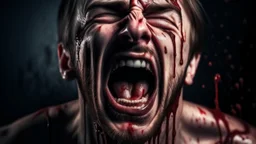 شخص يصارخ ويعاني وواضح عليه انو بدو يموت ويخرج منو دم