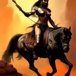 ultra detailed portrait of beautiful Dejah Thoris Riding a black horse,wearing plate armor, extremely detailed digital painting, in the style of A.J. Manzanedo and FRANK FRAZETTA and Earl Norem and fenghua zhong and ruan jia and jeremy lipking and peter mohrbacher, mystical colors, rim light, beautiful lighting, 8 k, stunning scene, raytracing