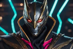 Jhin in 8k live action artstyle, black mask, normal eyes, close picture, neon lights, intricate details, highly detailed, high details, detailed portrait, masterpiece,ultra detailed, ultra quality