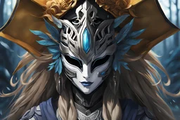 kindred with her mask in 8k anime realistic drawing style, ronin custom , close picture, rain, apocalypse, intricate details, highly detailed, high details, detailed portrait, masterpiece,ultra detailed, ultra quality