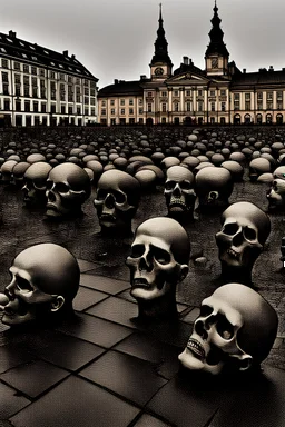 decapitated heads on the town square from people from Stockholms bloodbath incident, Stormy weather in the night, thunder