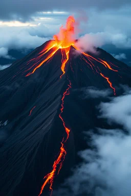 face view volcano erupting