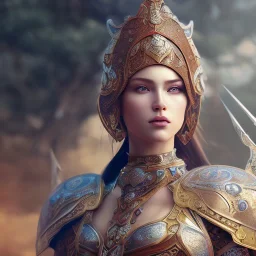 portrait of a warrior with ottoman godddes beautiful girl themed armour, extremely detailed, UHD, 8k,The close-up camera effect,sharp focus, perfect position,hyperphotorealistic, unreal engine 5, octane render