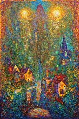 Joyous Expanding Life; Post-Impressionism; Hundertwasser; Kandinsky; Golden Hour; Iridescent; Controversial; Supremely Detailed; Marvelous; Whimsical