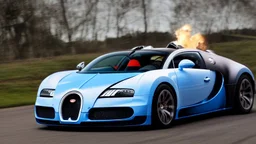 Bugatti veyron hyper sport Ultimately Tuned, Cinematic, Super Detailed, with fire coming out from exhausts