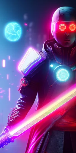 Itachi with cyber glowing swords, cyberpunk, full body, realistic, intricately detailed, neon lighting, vivid colors, neon, 64k