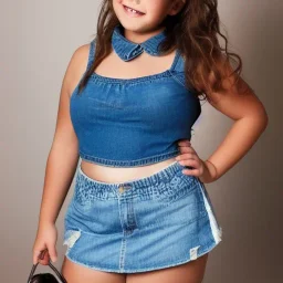 curvy preteen in denim mini skirt and crop top