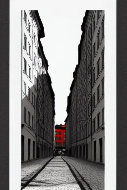 Bauhaus style city street Stockholm sweden, blockprint