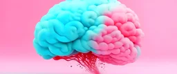 brain, in Cotton Candy bubbles cloud, concentrated on the left handside, floating to right, splashes of colour as they burst