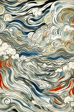 A white cloudy sky with tornadoes designed in Chinese paper art painted by Edvard Munch