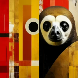 New Objectivity Sloth contrivance, by Colin McCahon and VS Gaitonde, mind-bending image, fragmented, subconscious deconstructivism, dull yellow and black and white and pastel red color scheme