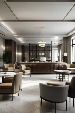 portrait about a lobby for 120 people with its furniture and reception