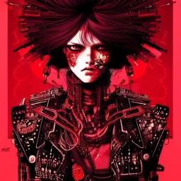 beautiful punk girl, hyper detailed, hyperdetailed, intricately detailed, illustration by <kilian eng> <Yoji Shinkawa>, darkred tones,