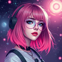 a pretty cyberpunk astronomer girl, coloured hair