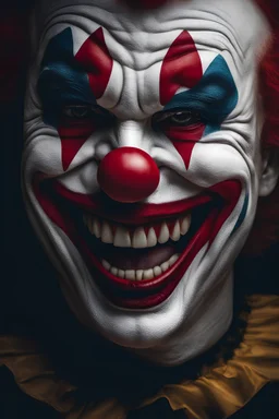 creepy clown angry laughing, dark theme, soothing tones, muted colors, high contrast