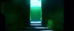 GAME CONCEPT ART .two poin perspective.Station platform and stairs from side .photograph inside of hole .very big ambient.gient station.Inside the old subway tracks, . Low light and closed green moss walls. Like the original design of the game space ,digital art.landscape,far camera old painting,2 Chen and George Hopper, Rembrandt lighting, a dark green color scheme, . --ar 13:16 --v 6. 0 metro game