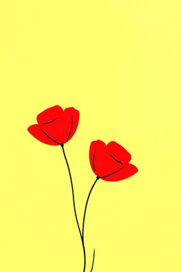 3 simple outline of a red poppy on a yellow background