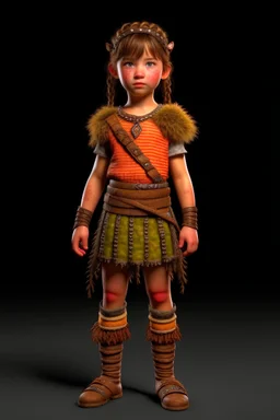 little warrior girl realistic full portrait whole body