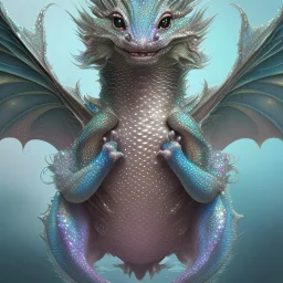 a baby dragon made of crystals and gems, glittery scales, iridescent wings, muted rainbow colors, intricate, stunning, fine detail, 8k, sharp, crisp, high-quality, 3d, detailed matte, brian froud, howard lyon, selina french, anna dittmann, lisa parker, greg rutowski, alphonse mucha