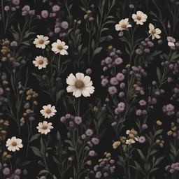 Dark Cottagecore wildflowers on to black background