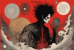 (text "THE SANDMAN":2.0) in sandman comic book font, Nightmare frequencies visualization, cartography of The Dreaming, abstract surreal art, by Graham Sutherland and Adolph Gottlieb and Dave McKean, mind-bending illustration; Neil Gaiman's "The Sandman" Cover art by Dave McKean, crisp cool colors - red hues