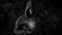 ghost from call of duty in black starred background