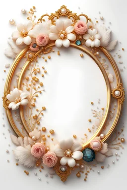 round vintage frame with flowers gold and pearls, gold precious stones on a white background, Trending on Artstation, {creative commons}, fanart, AIart, {Woolitize}, by Charlie Bowater, Illustration, Color Grading, Filmic, Nikon D750, Brenizer Method, Side-View, Perspective, Depth of Field, Field of View, F/2.8, Lens Flare, Tonal Colors, 8K, Full-HD, ProPhoto RGB, Perfectionism, Rim Lighting, Natural Lighting, Soft Lighting, Accent Lighting, Diffraction Grading, With Imperfections,