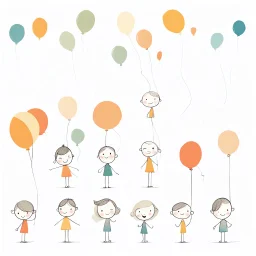 Charming stylized characters. Large heads, big expressive eyes, small, delicate features. Done in the playful and minimalist style of modern children’s book illustration. Diffused outlines, misty, dream-like quality. Colors are warm and subdued illustrating a cheerful demeanor. With a touch of quirkiness. Show me a cute young kid with a balloon in the shape of a big fractal-decoration-covered fish standing on s little planet floating in a sky painted with stars, suns and planets like ones one wo