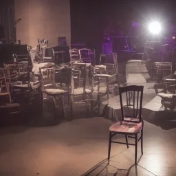 a single chair on stage under spotlight, looking into the audience