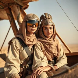 Female pilot and copilot of an ancient Babylonian airplane.