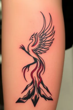 Tattoo of a Pheonix erupting from volcano minimalist