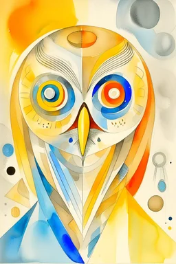 abstract watercolour of an owl by barbara hepworth and paul klee in gold and grey