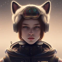 Cyberpunk Portrait of cat child with brown hair and with cute face, north pole snowy vibe , perfect composition, hyperrealistic, super detailed, 8k, high quality, trending art, trending on artstation, sharp focus, studio photo, intricate details, highly detailed, by greg rutkowski